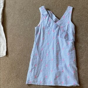 crown & ivy Light Blue and White Striped Sleeveless Dress with Pink Embroidery